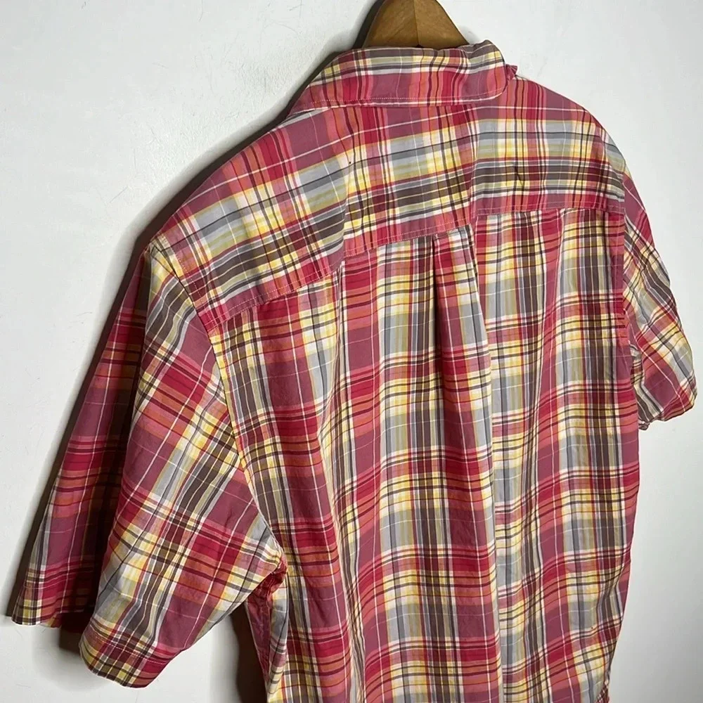 johnnie-O Hangin’ Out Mens M Pink Plaid Short Sleeve Button Down Shirt